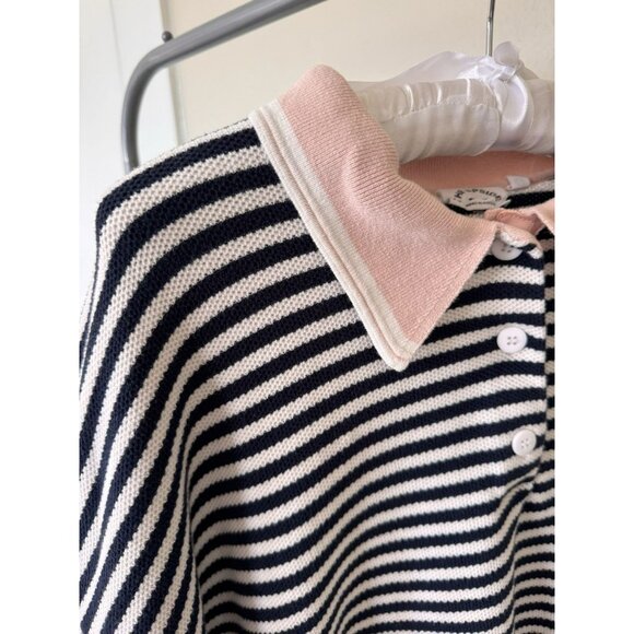THE UPSIDE Wonder Knit Polo Collared Navy White Stripe Oversized Large Pink - Picture 3 of 8